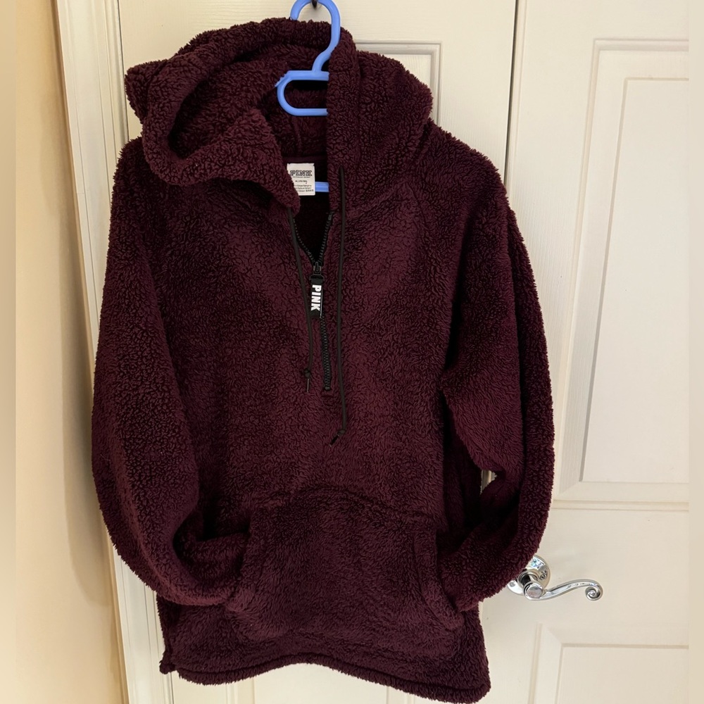 VS Pink hoodie pullover with zipper in eggplant